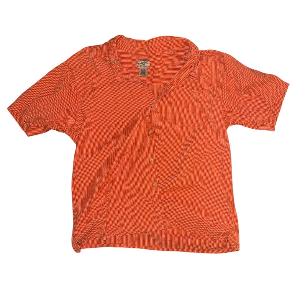 Catalina Island Wear Mens XL Orange Striped Cotton Short Sleeve Button Down